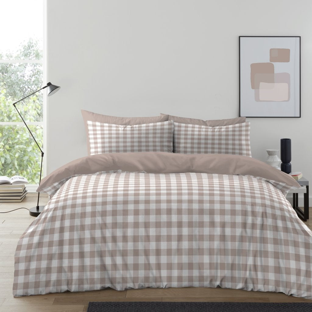 Gingham Check Duvet Cover with Pillowcases Reversible Quilt Bedding Set All Size