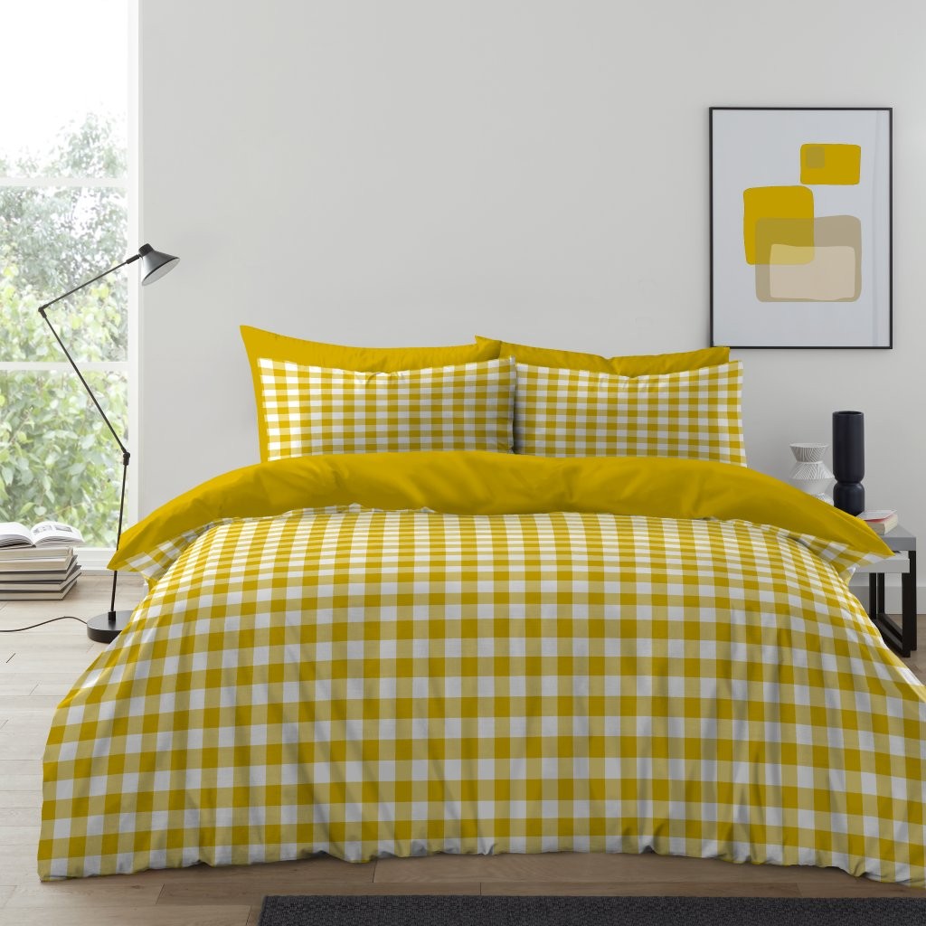 Gingham Check Duvet Cover with Pillowcases Reversible Quilt Bedding Set All Size