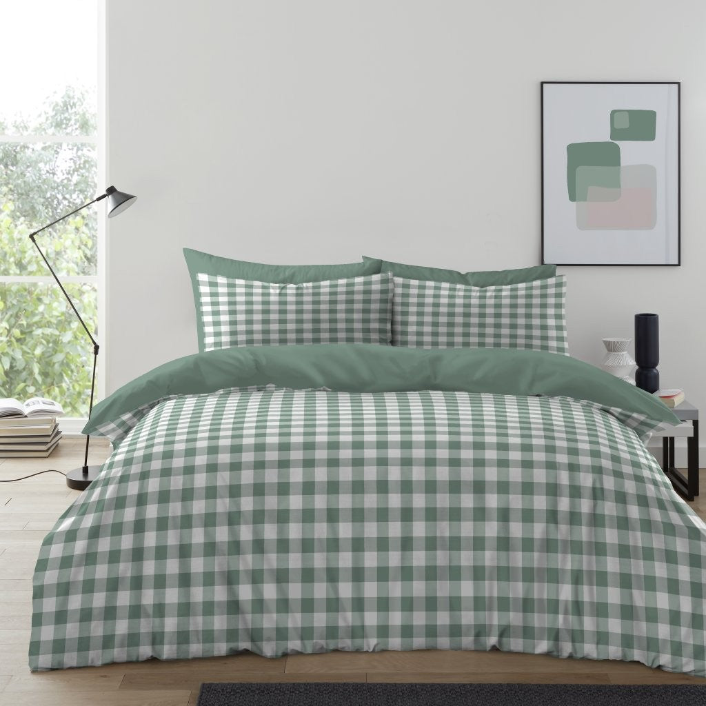 Gingham Check Duvet Cover with Pillowcases Reversible Quilt Bedding Set All Size
