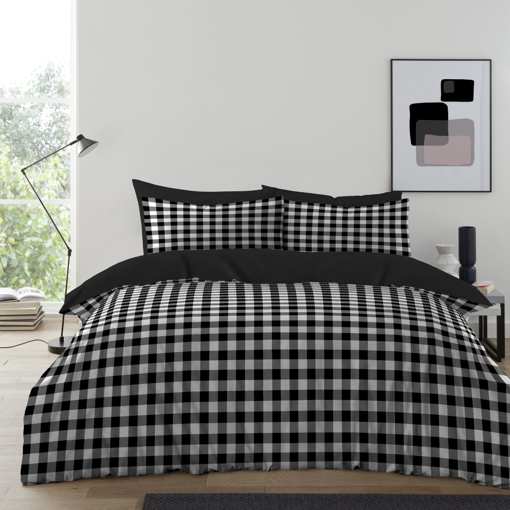 Gingham Check Duvet Cover with Pillowcases Reversible Quilt Bedding Set All Size