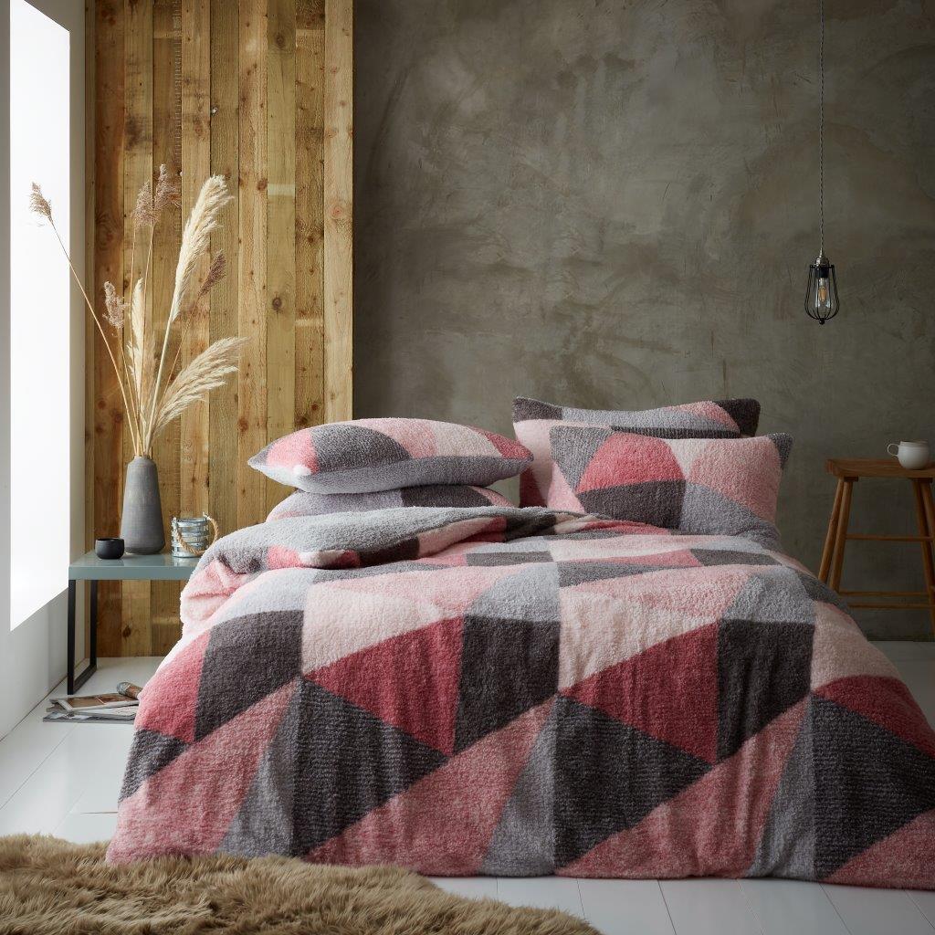 Teddy Fleece Lichfield Geometric Duvet Quilt Cover Bedding Set