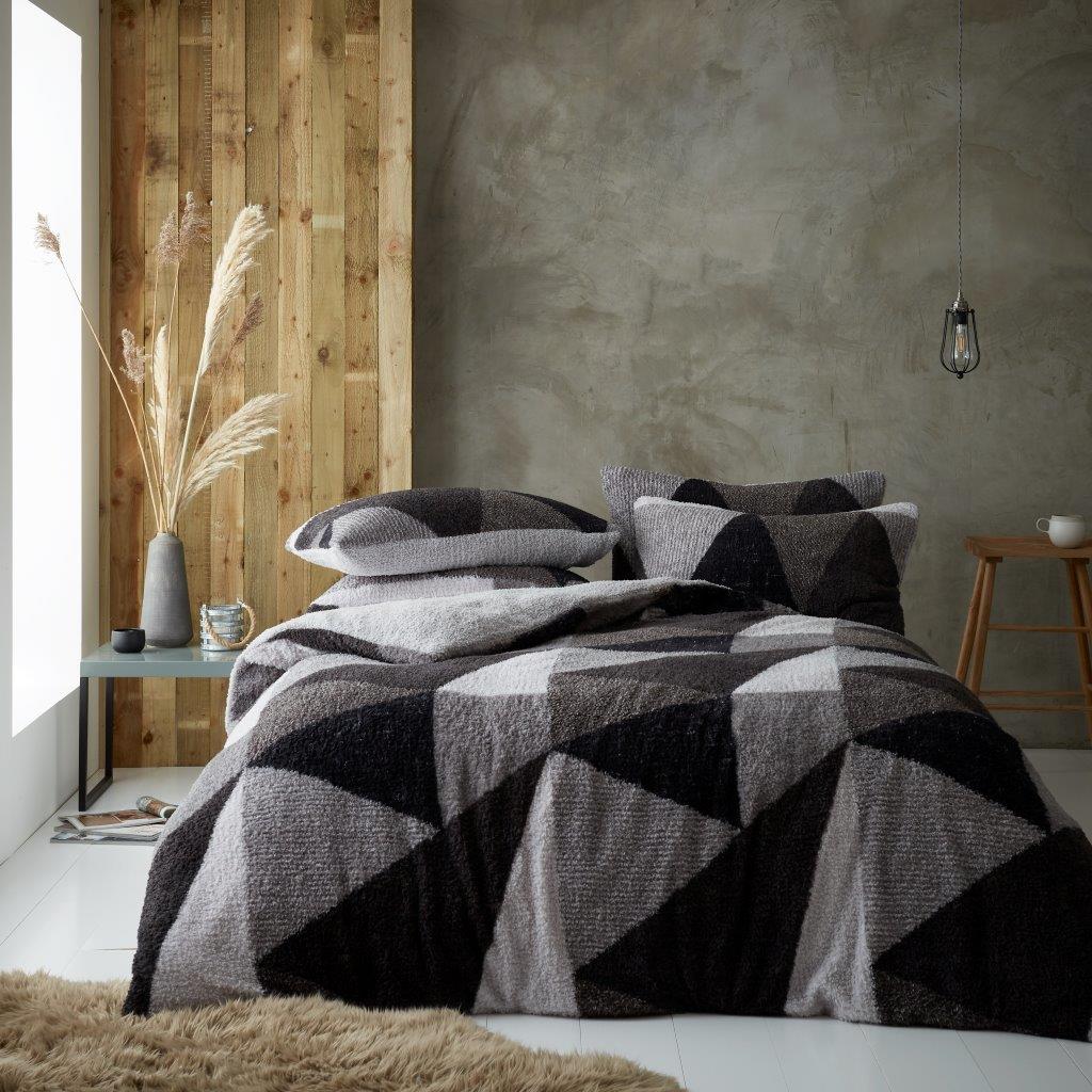 Teddy Fleece Lichfield Geometric Duvet Quilt Cover Bedding Set