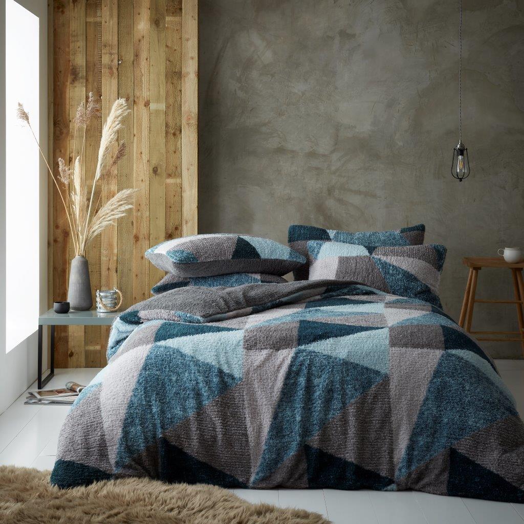 Teddy Fleece Lichfield Geometric Duvet Quilt Cover Bedding Set