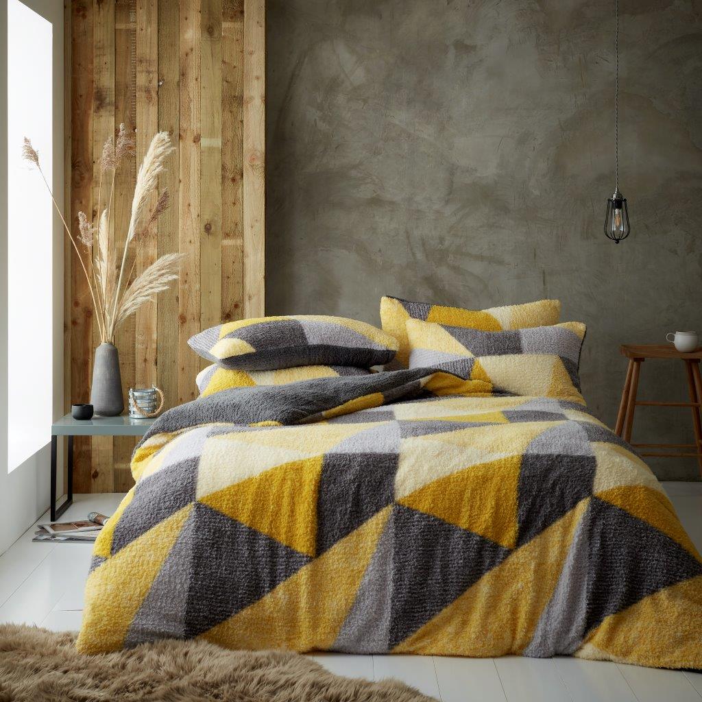 Teddy Fleece Lichfield Geometric Duvet Quilt Cover Bedding Set