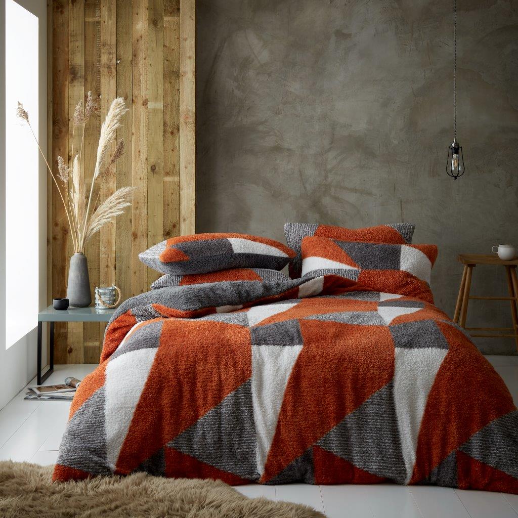Teddy Fleece Lichfield Geometric Duvet Quilt Cover Bedding Set