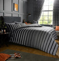 Oscar Stripe Duvet Quilt Cover & Pillow Case Bedding Set Grey Purple Teal