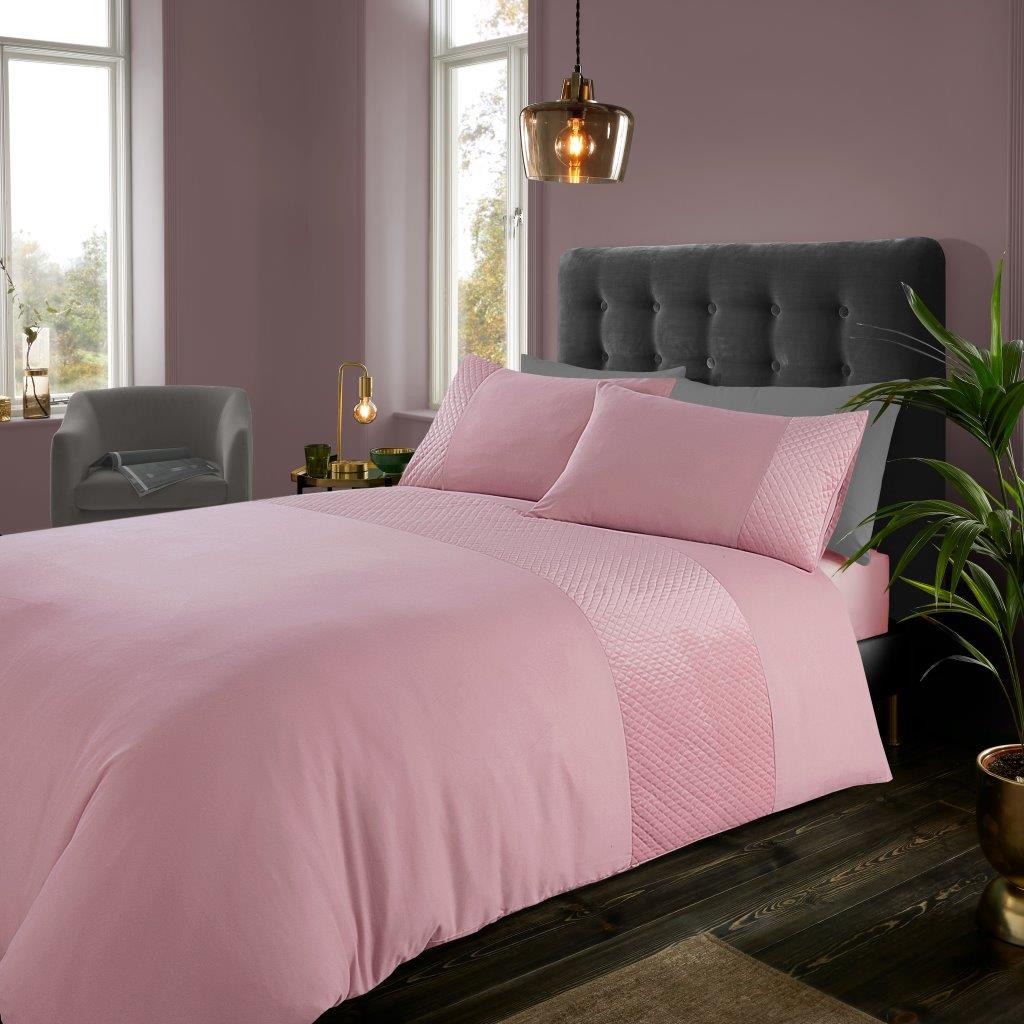 Palmer Velvet Duvet Quilt Cover & Pillow Case Bedding Set Sage Green Dusky Pink