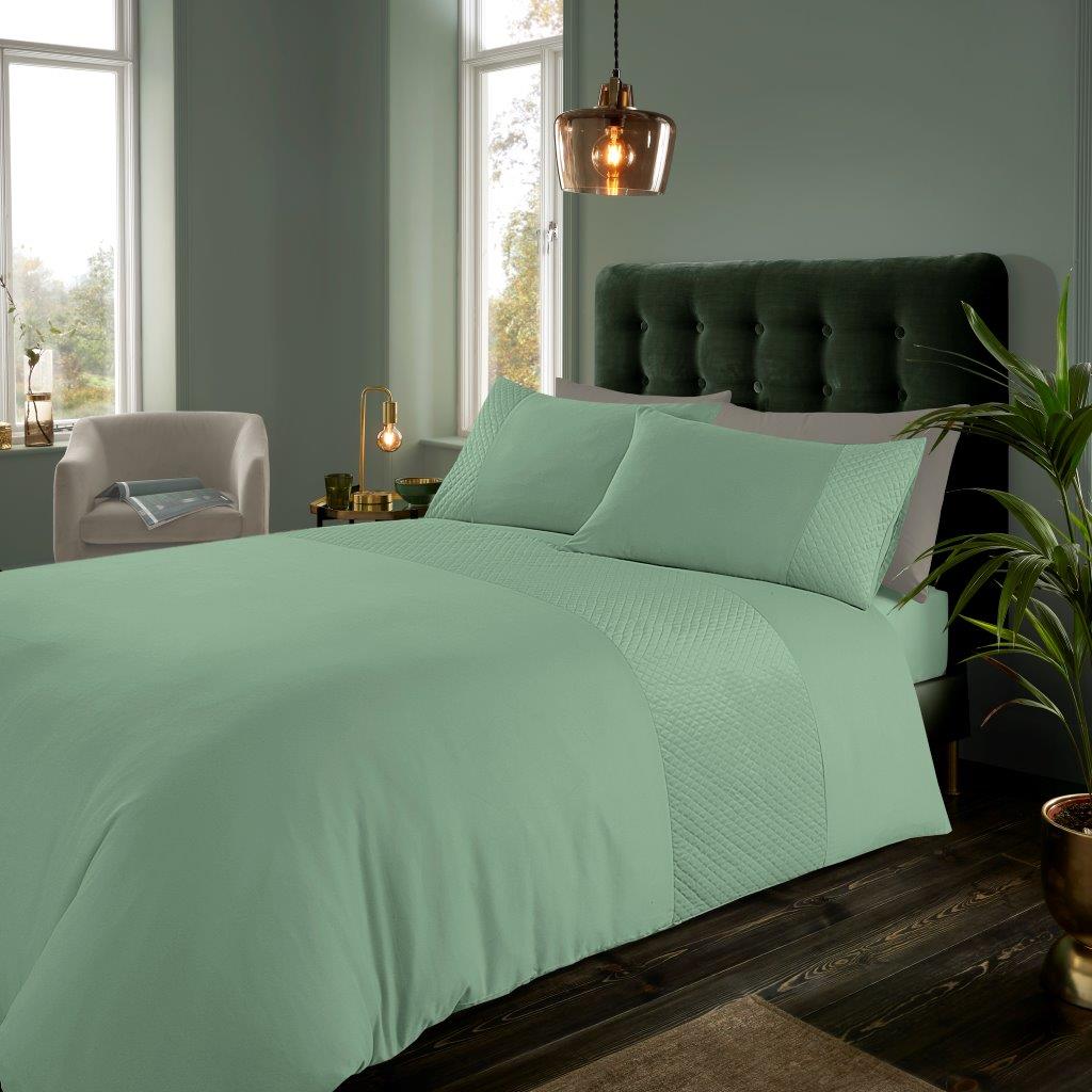 Palmer Velvet Duvet Quilt Cover & Pillow Case Bedding Set Sage Green Dusky Pink