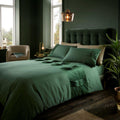 Revie Velvet Duvet Quilt Cover & Pillow Case Bedding Set Grey Dark Green White