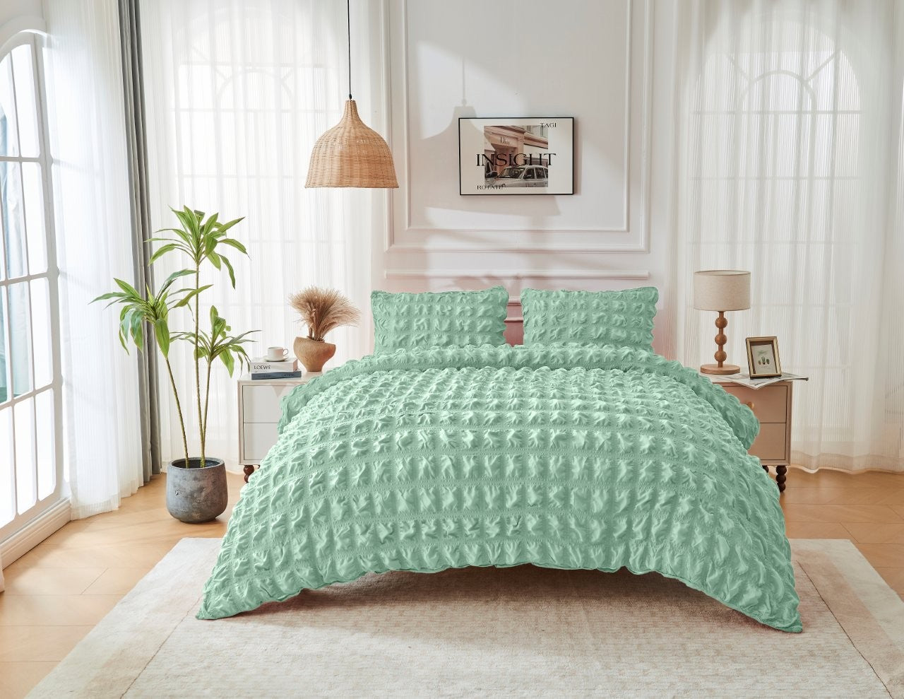 Seersucker Ripon Duvet Quilt Cover Pillow Case Bedding Bed Set 6 Colours