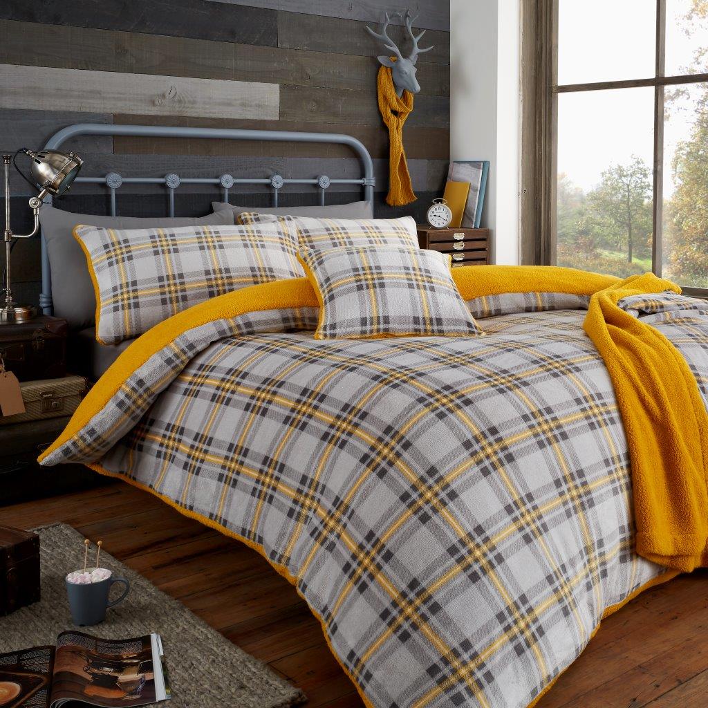 Teddy Bear Fleece Tartan Highland Check Checked Duvet Quilt Cover Bedding Set