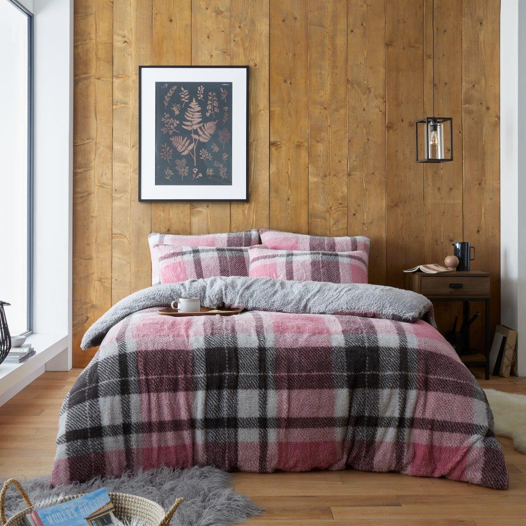 Teddy Fleece Windsor Check Checked Duvet Quilt Cover Bedding Set