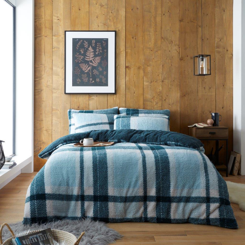 Teddy Fleece Windsor Check Checked Duvet Quilt Cover Bedding Set