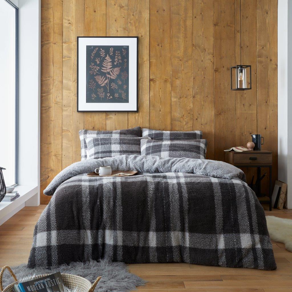 Teddy Fleece Windsor Check Checked Duvet Quilt Cover Bedding Set
