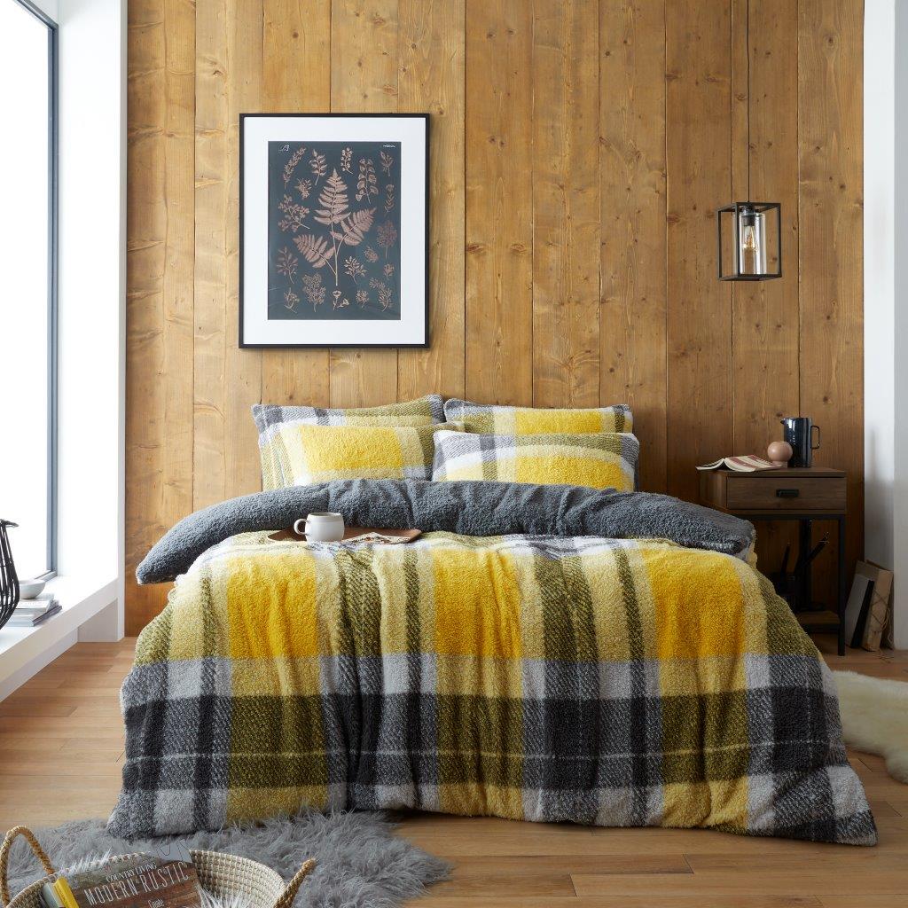 Teddy Fleece Windsor Check Checked Duvet Quilt Cover Bedding Set