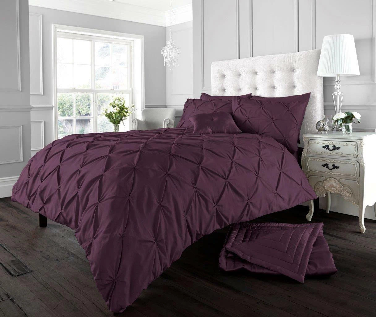 Alford Pintuck Luxurious Duvet Quilt Cover Bedding Set Silver Charcoal Grey