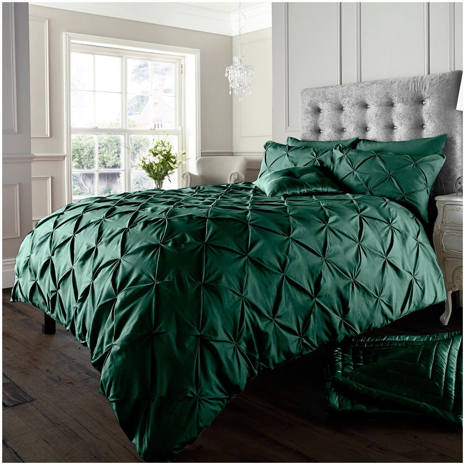Alford Pintuck Luxurious Duvet Quilt Cover Bedding Set Silver Charcoal Grey