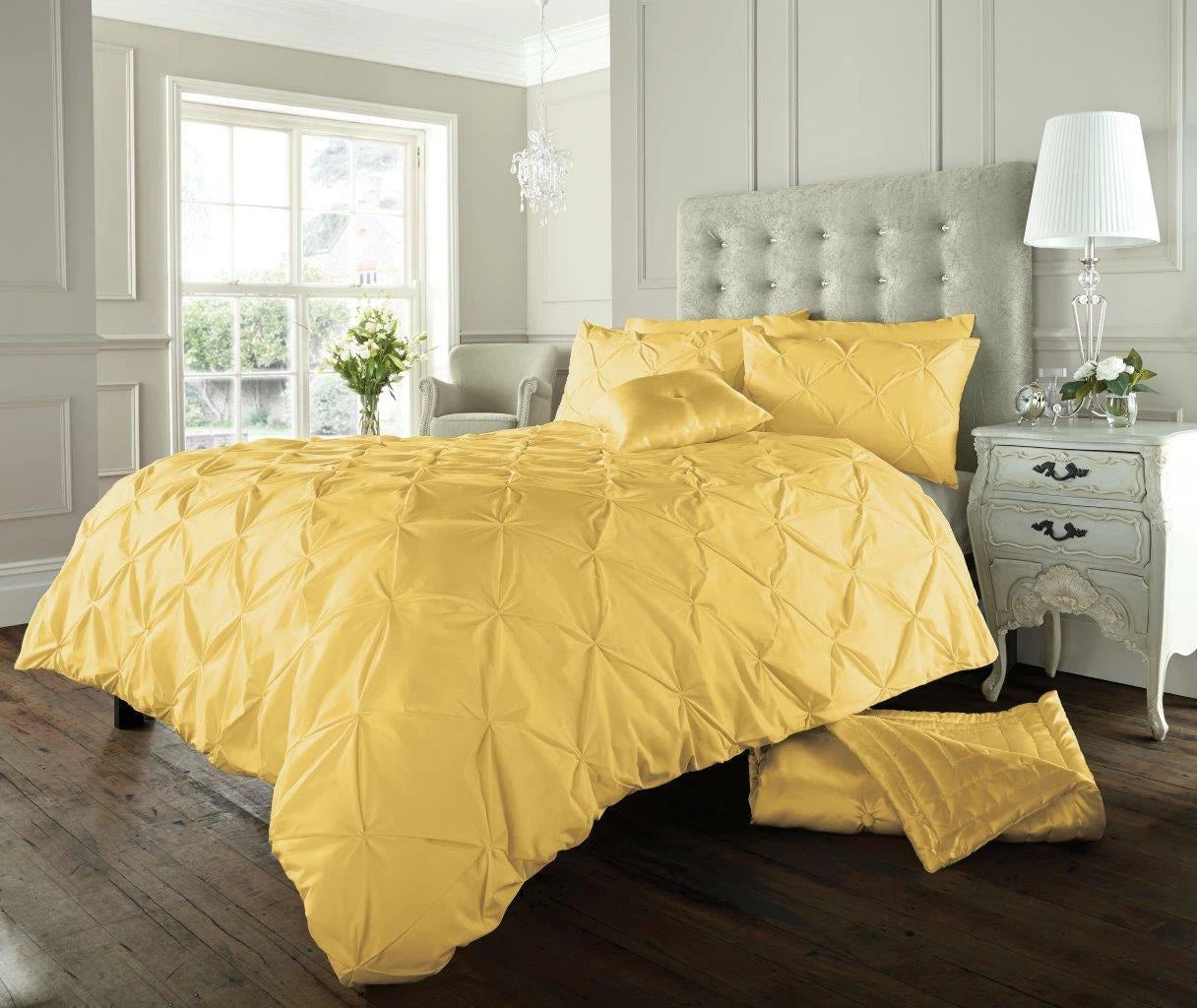 Alford Pintuck Luxurious Duvet Quilt Cover Bedding Set Silver Charcoal Grey
