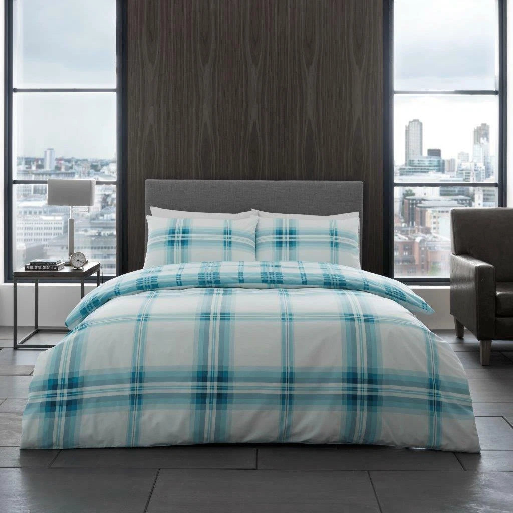 Bardsley Check Duvet Quilt Cover with Pillow Case Bedding Set Grey Red Teal