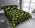 Leaf Duvet Quilt Cover & Pillow Case Bedding Set Black White Green