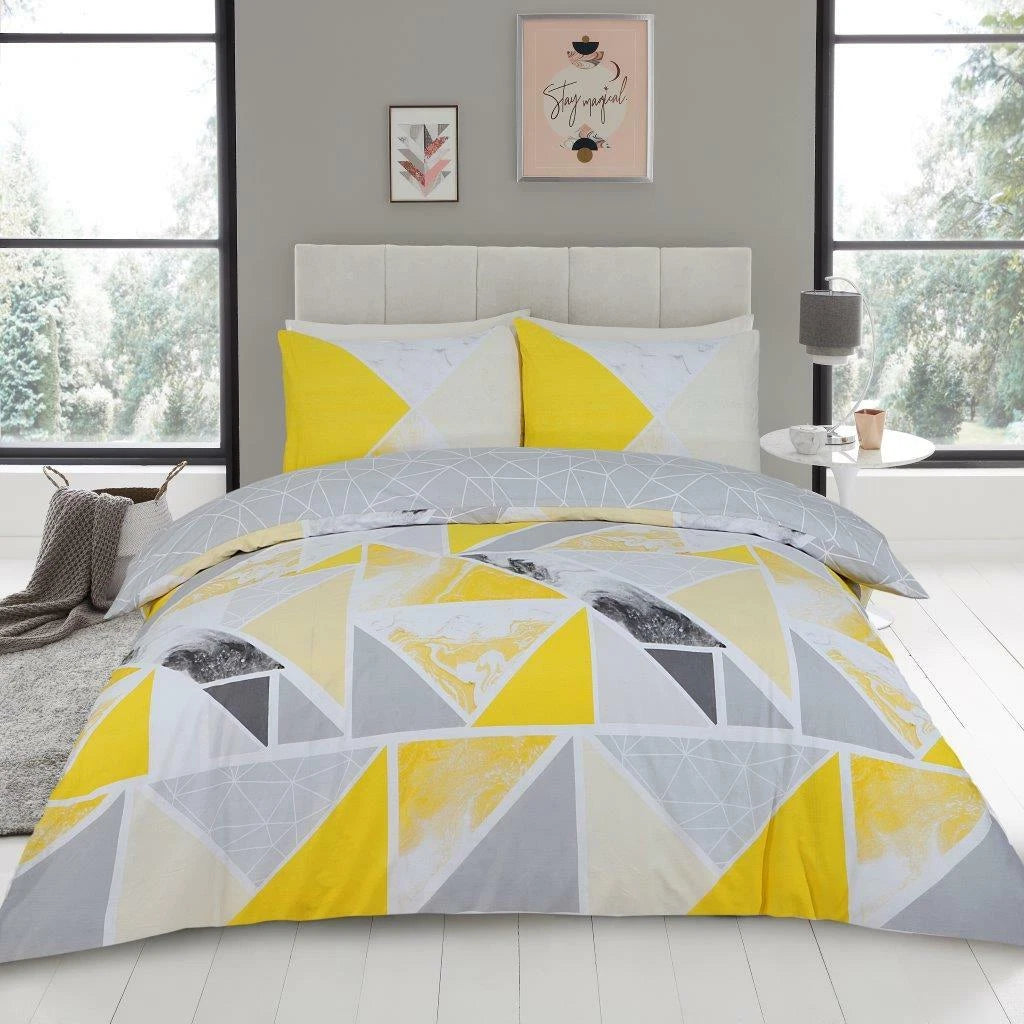 Mila Triangles Marble Stripes Duvet Quilt Cover & Pillow Case Bedding Set Pink