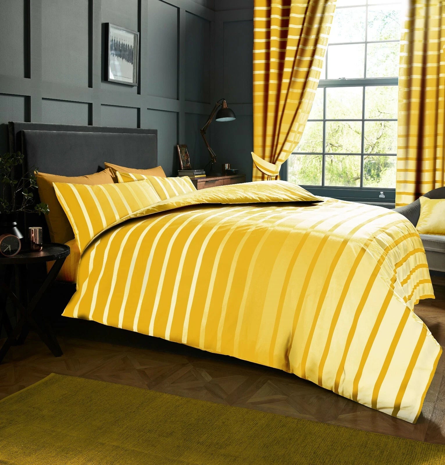 Oscar Stripe Duvet Quilt Cover & Pillow Case Bedding Set Grey Purple Teal