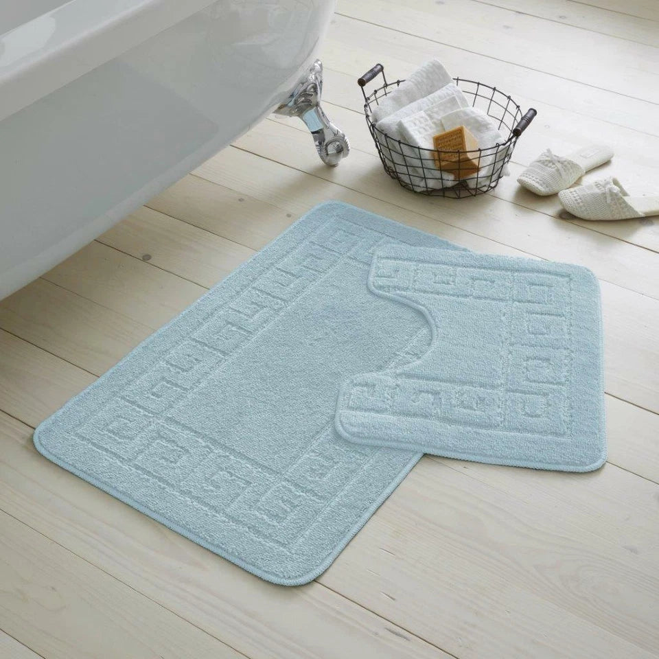 Bath Mat Set 2 Piece Greek Super Soft Bath Mat Pedestal Mat Non Slip Rubber Back