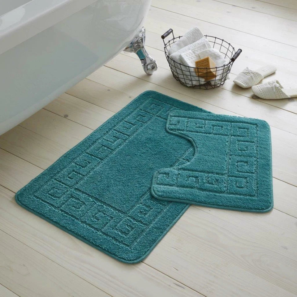 Bath Mat Set 2 Piece Greek Super Soft Bath Mat Pedestal Mat Non Slip Rubber Back