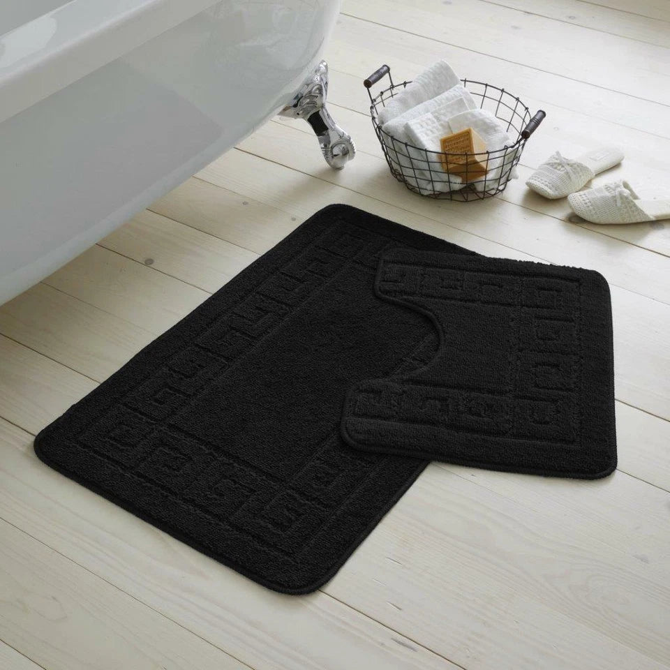 Bath Mat Set 2 Piece Greek Super Soft Bath Mat Pedestal Mat Non Slip Rubber Back