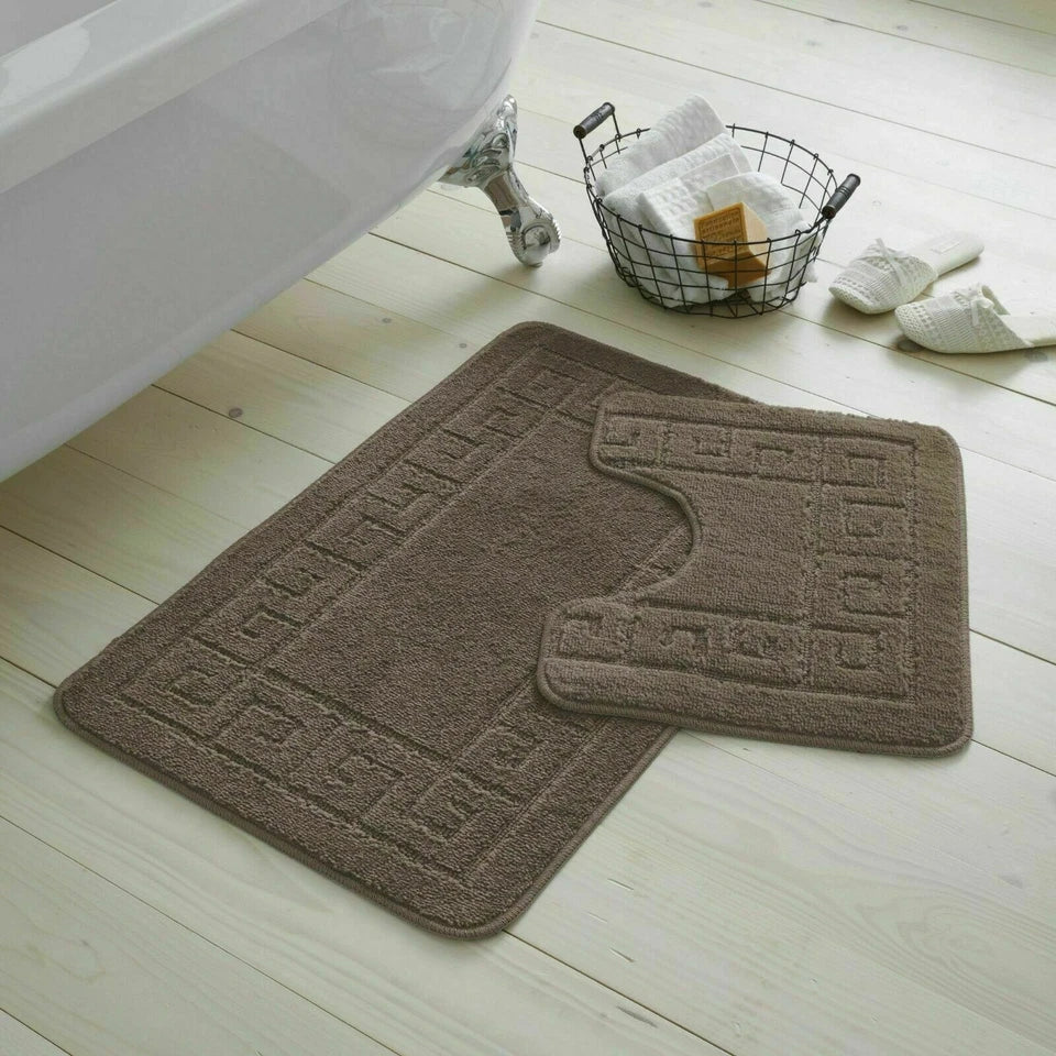 Bath Mat Set 2 Piece Greek Super Soft Bath Mat Pedestal Mat Non Slip Rubber Back