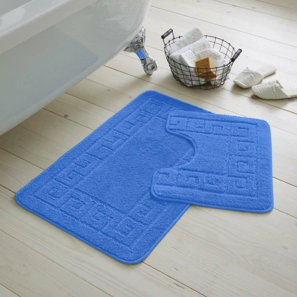 Bath Mat Set 2 Piece Greek Super Soft Bath Mat Pedestal Mat Non Slip Rubber Back