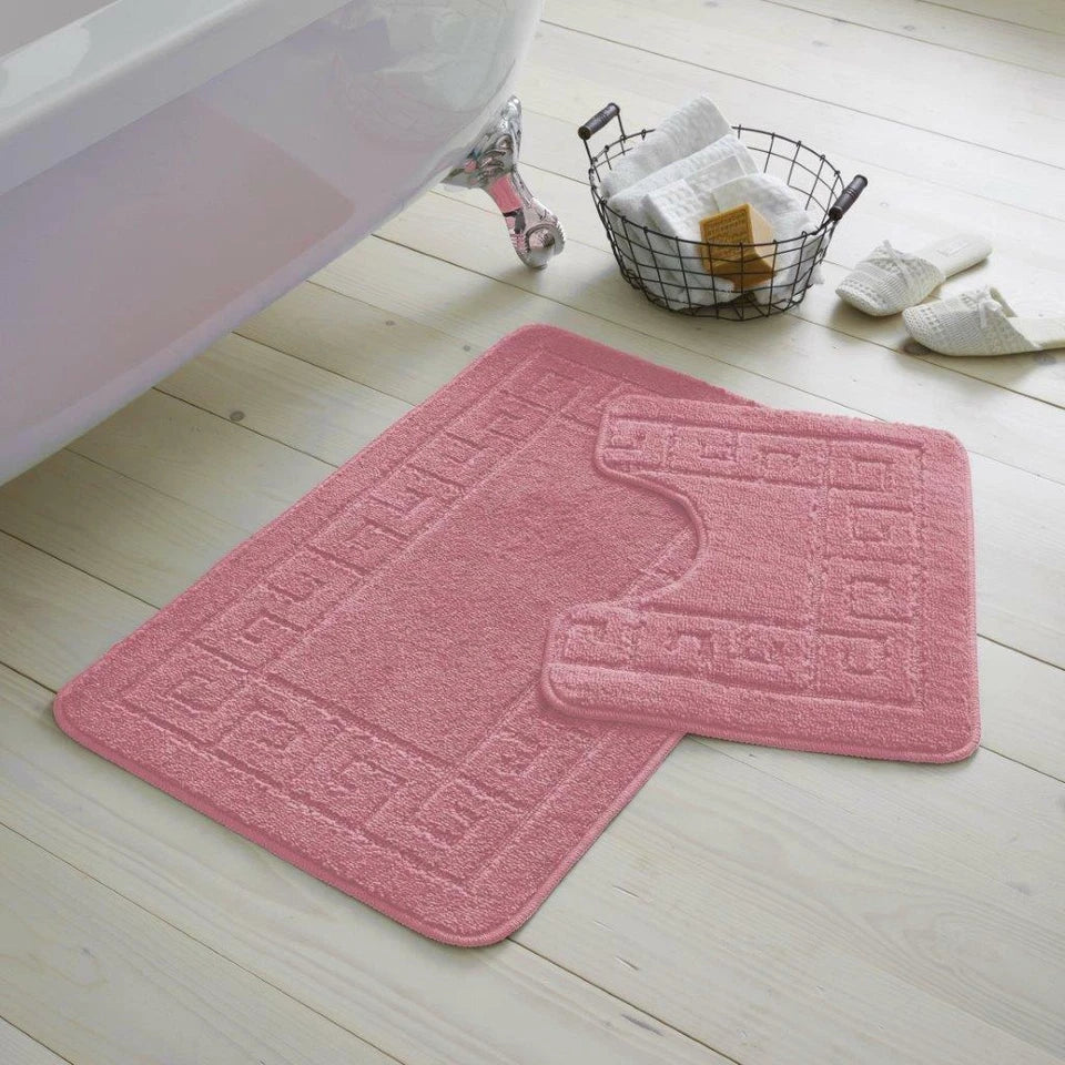 Bath Mat Set 2 Piece Greek Super Soft Bath Mat Pedestal Mat Non Slip Rubber Back