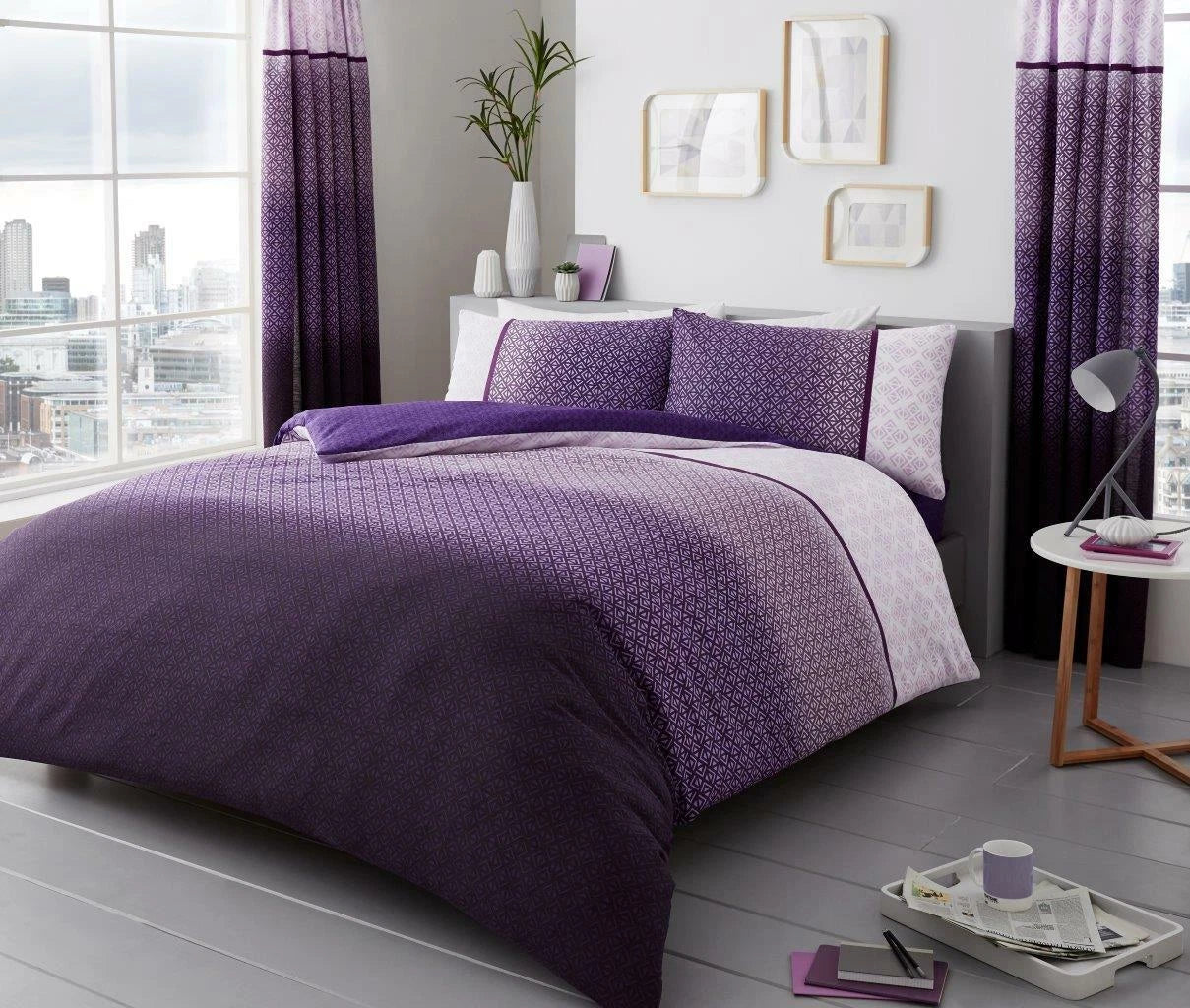 Urban Ombre Duvet Quilt Cover & Pillow Case Bedding Set Grey Pink Purple Teal